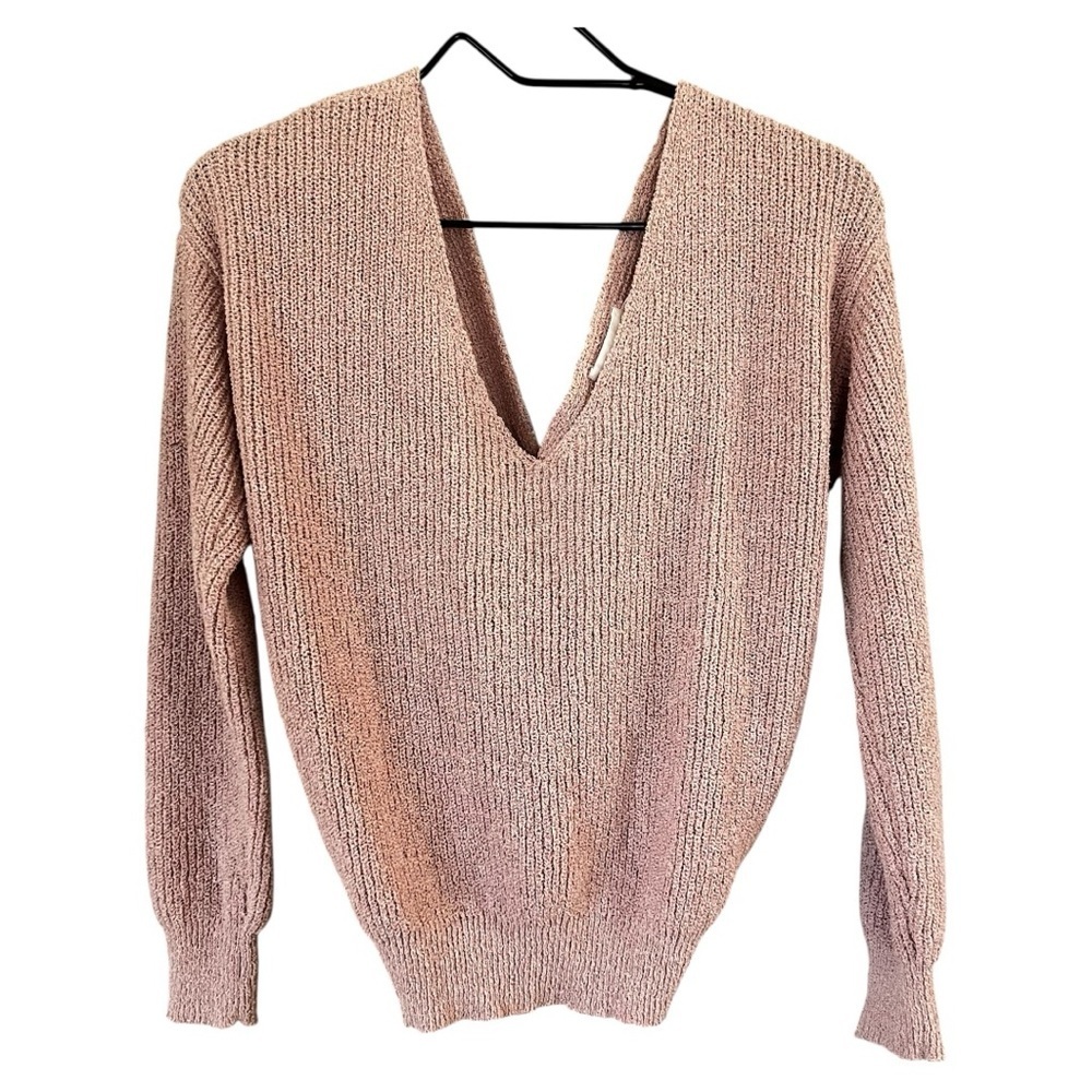 Revolve Line & Dot Sweater Blush Pink Cozy Ribbed V-neck